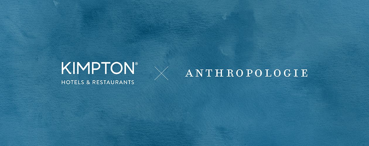 kimpton and anthropologie logos on a blue background
