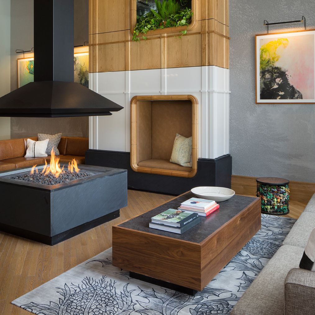 Upscale Seating Area with Walk-Around Fireplace