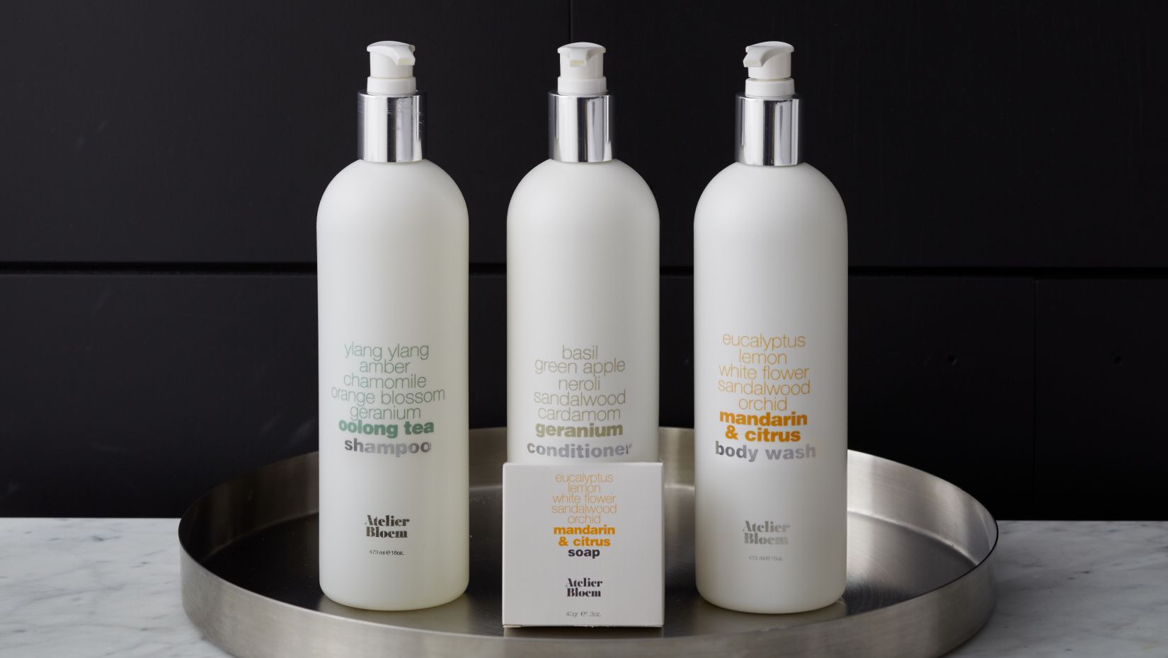 bottles of bathroom amenities