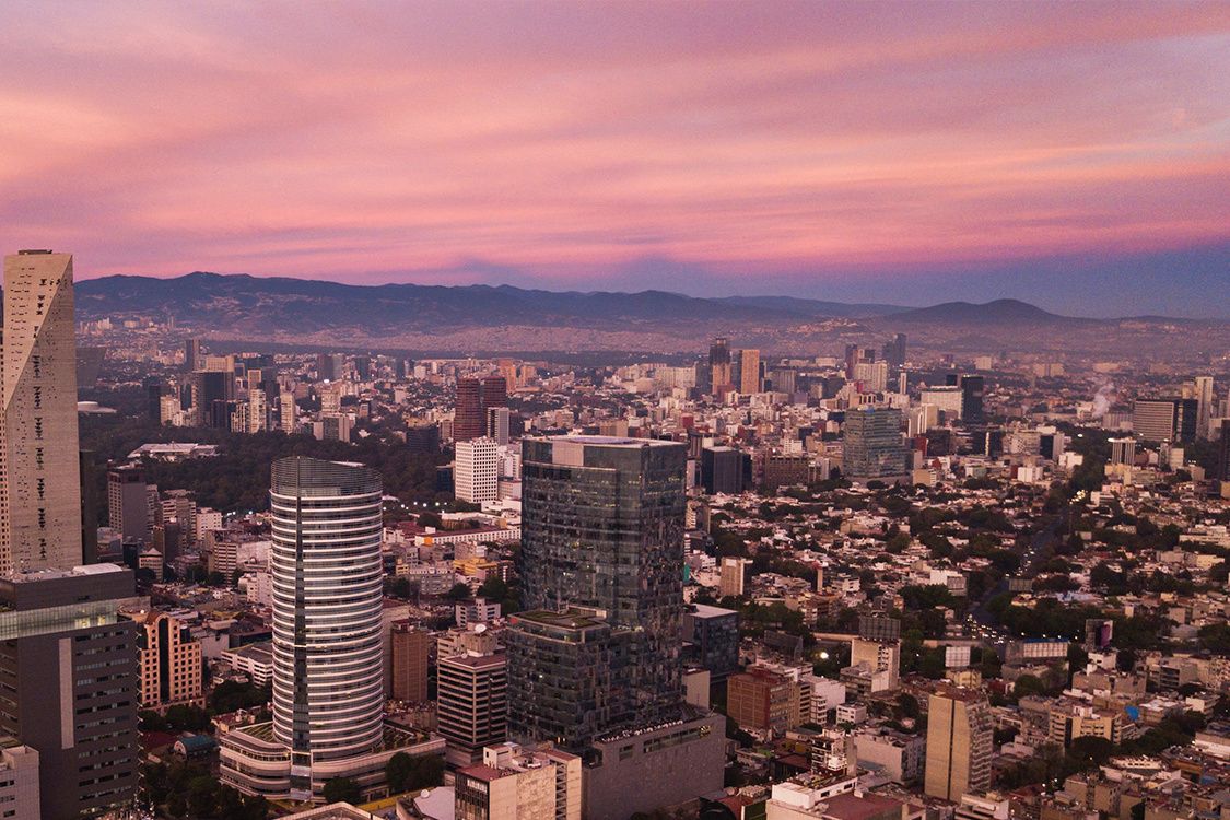 skyline view of mexico city at dusk