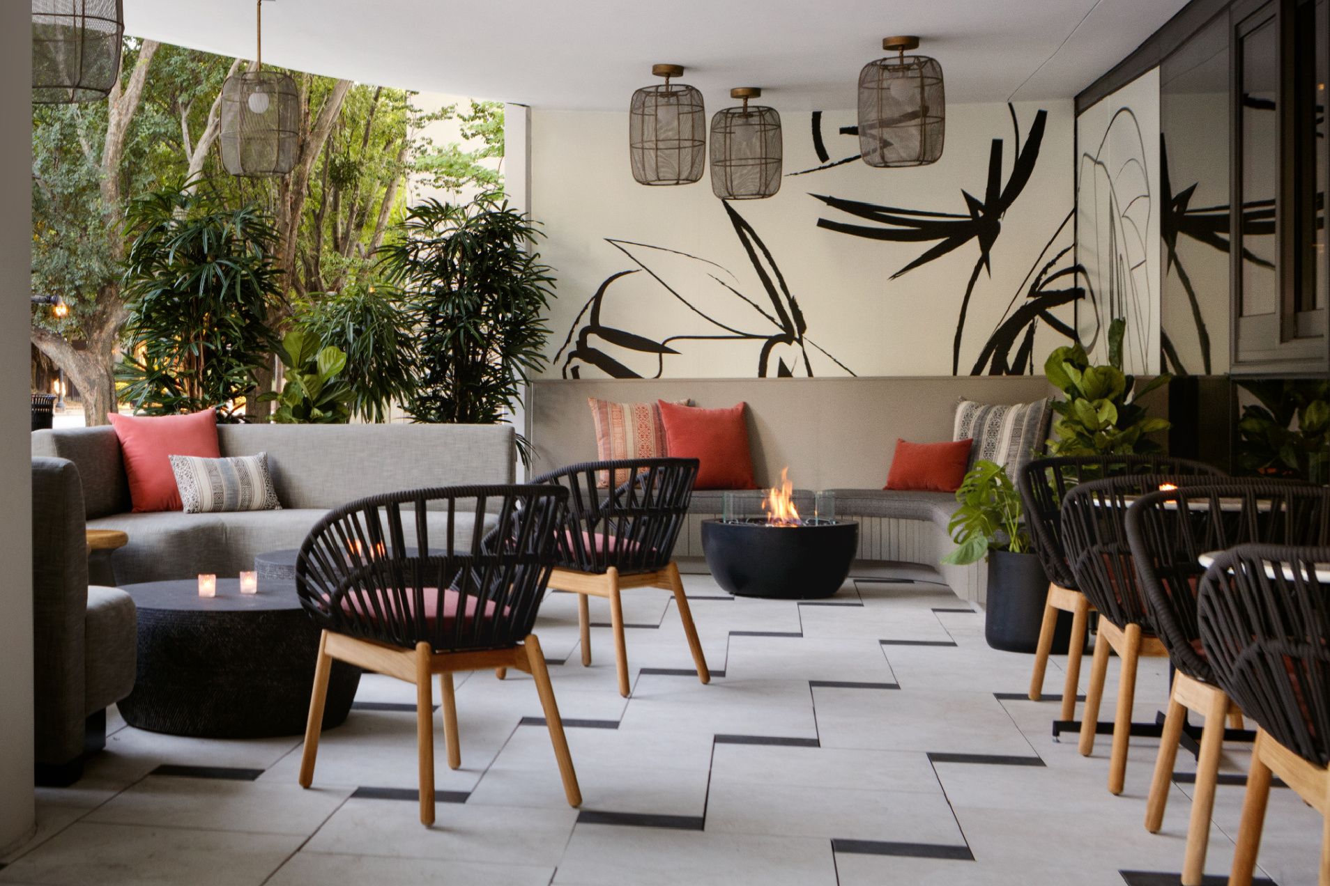 outdoor terrace with plants and seating in atlanta